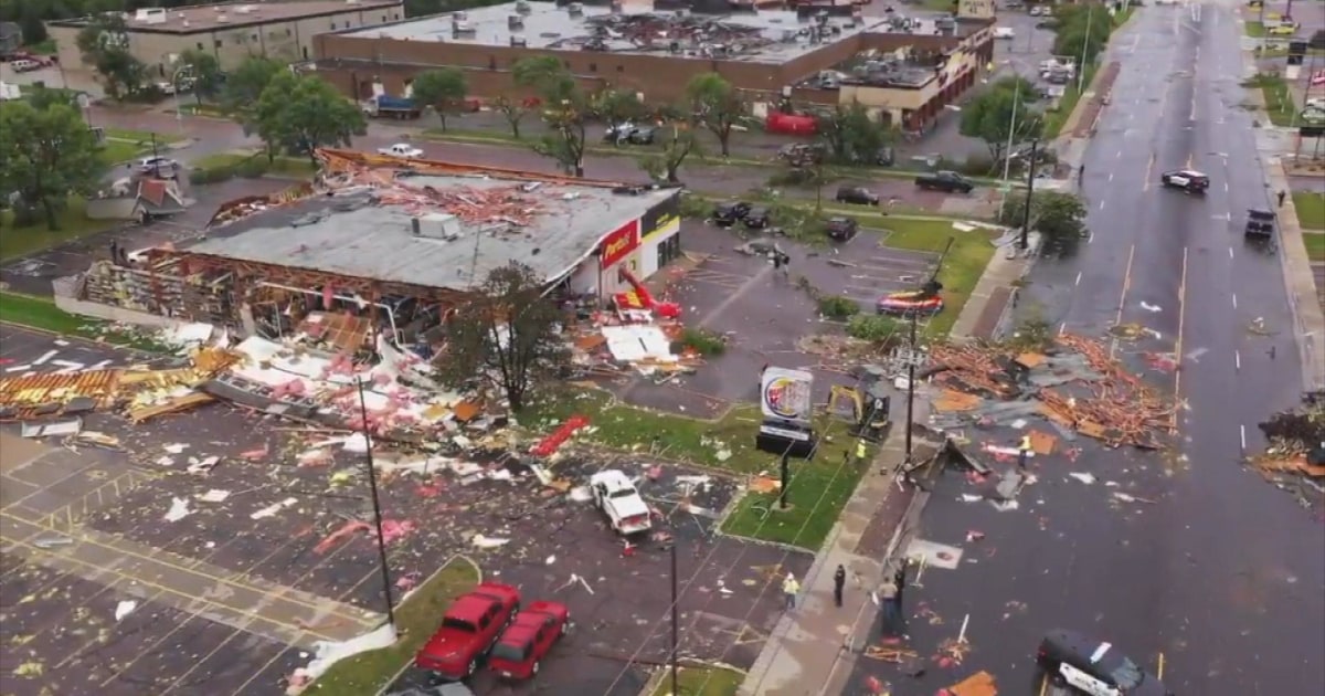 Drone footage shows tornado damage in Sioux Falls, S.D.