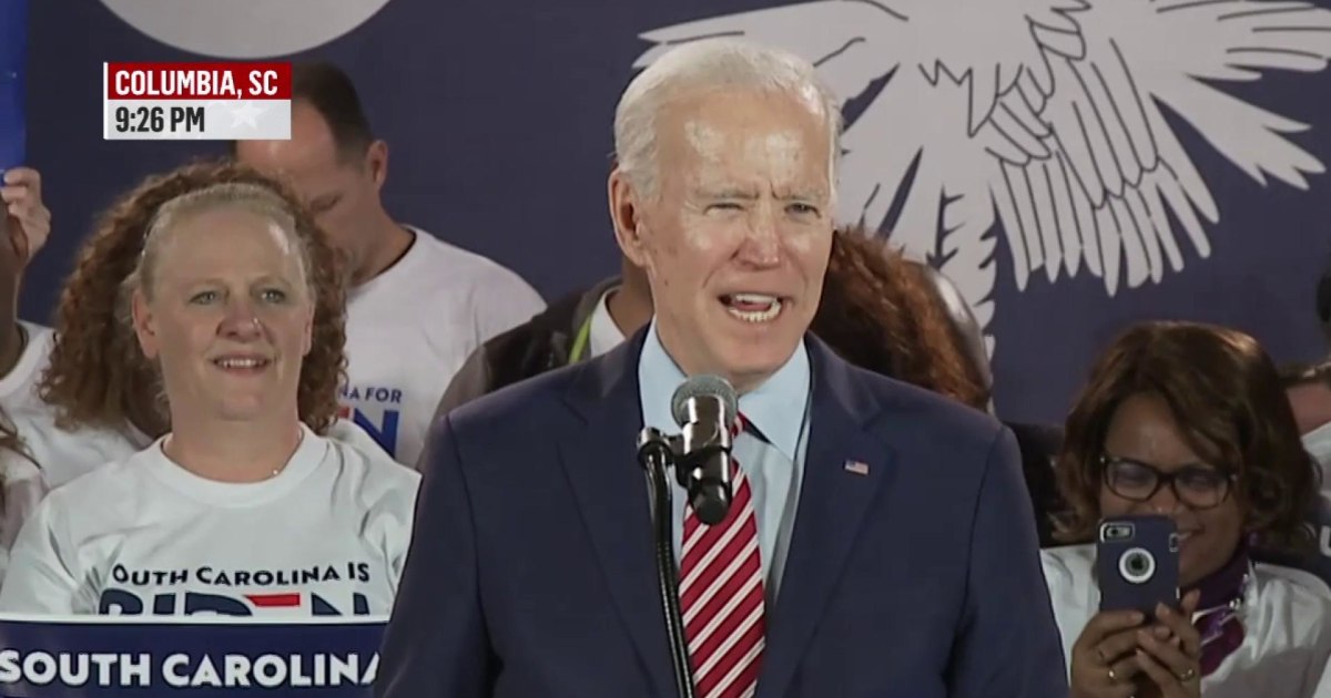 Joe Biden talks to supporters in South Carolina in wake of disappointing New Hampshire results