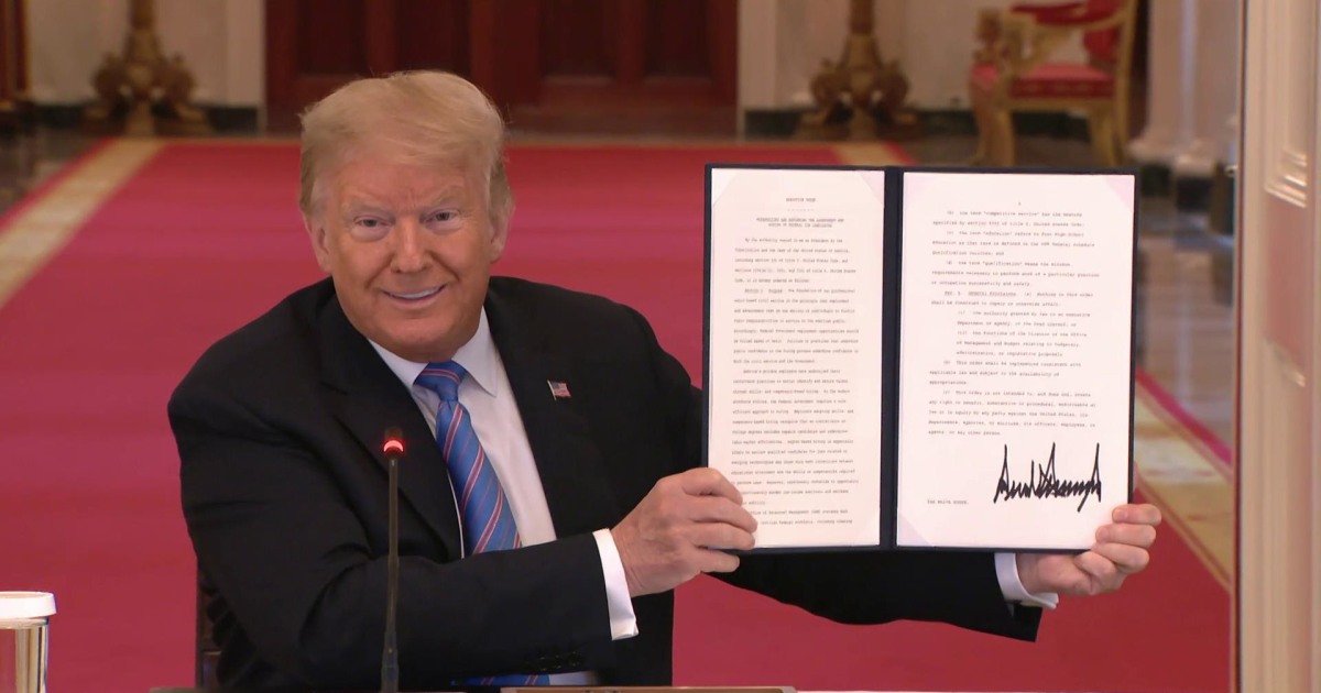 Trump signs executive order for federal agencies to use 'skill-based' hiring