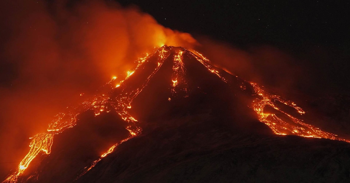 Mount Etna puts on fiery display with nighttime eruption