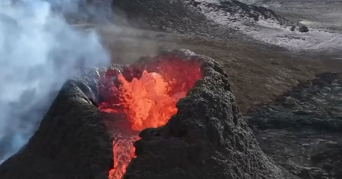 Drone video shows bubbling lava inside Iceland's fiery volcano