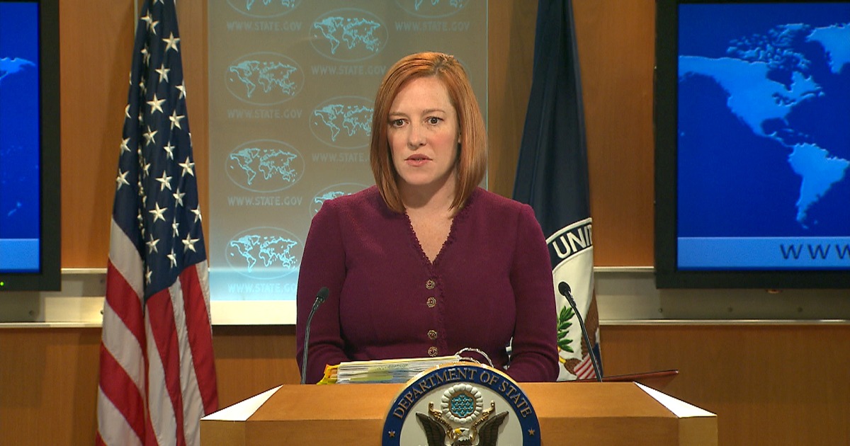 State Department spokesperson Jen Psaki announces that at least three Ameri...