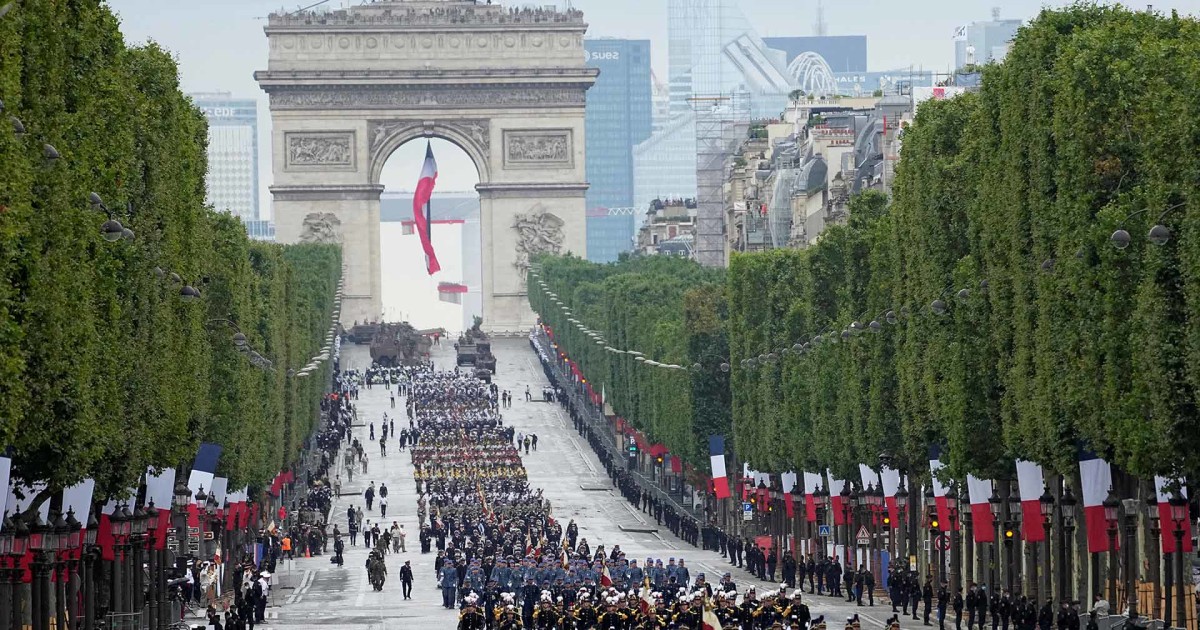 France celebrates national day with traditional military parade