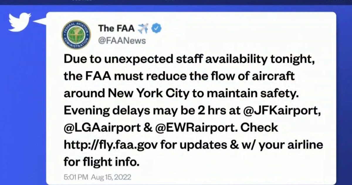 FAA reduces aircraft flow around NYC due to staff shortages