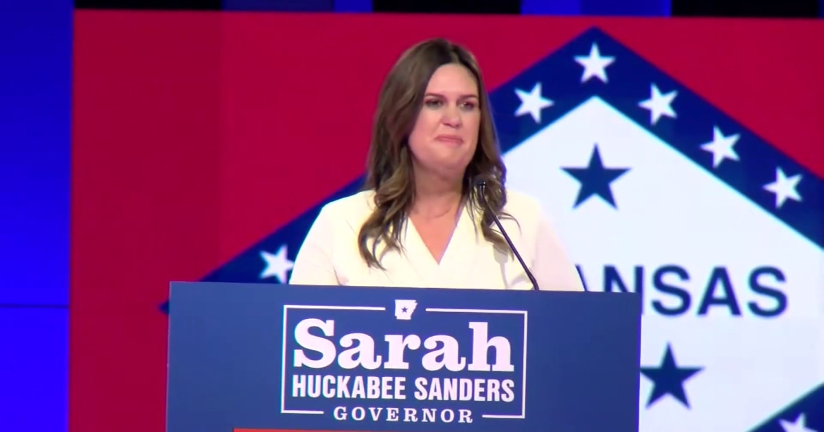 Sarah Huckabee Sanders gives victory speech in Arkansas as first female