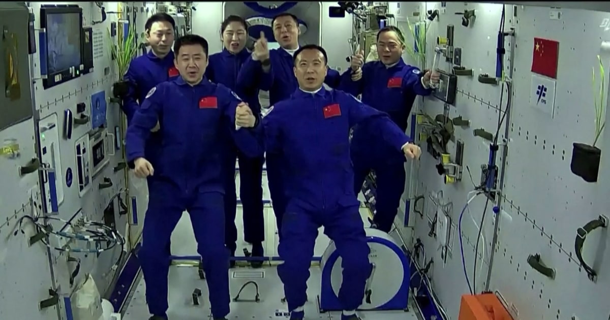 China places six astronauts in orbit on its space station for first time