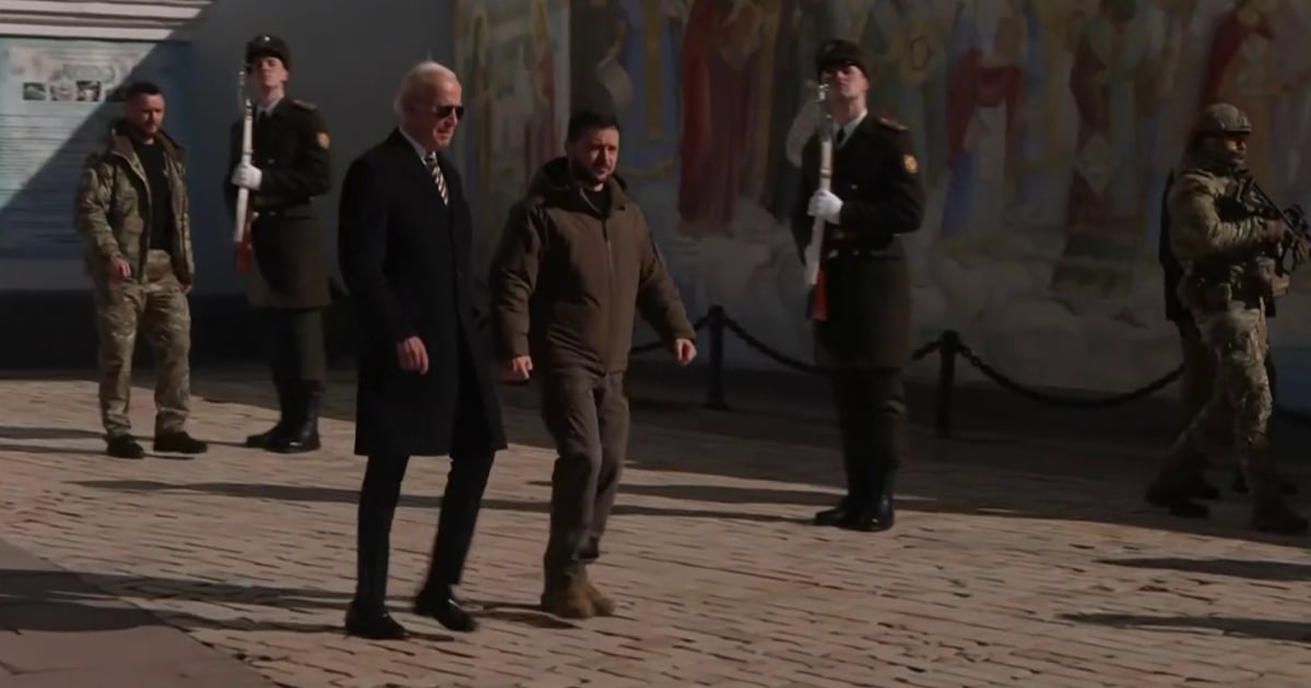 Watch: Air raid sirens sound as Biden, Zelenskyy walk to inspect honor guard