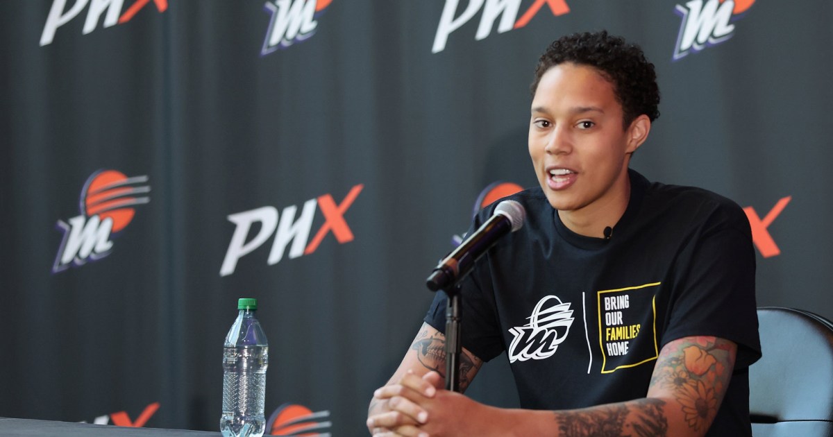 Brittney Griner gets emotional talking to press after release from
