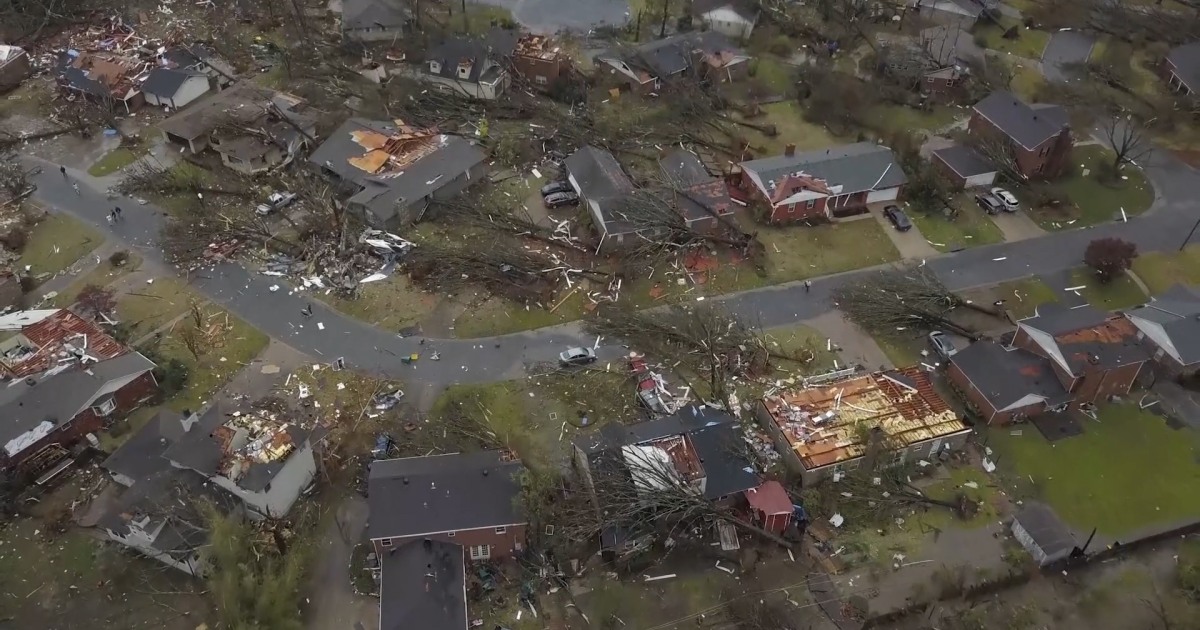 Drone video shows damage in aftermath of Arkansas tornado