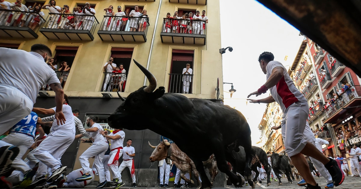 Thousands take part in the running of the bulls in northern Spain