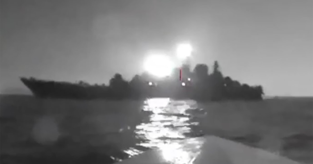 Video shows Ukrainian sea drone striking Russian warship