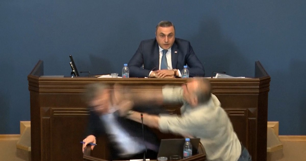 Watch lawmakers brawl as Georgian Parliament considers 'foreign agent' bill