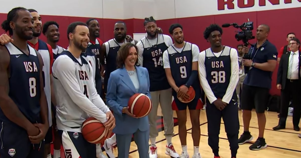 ‘Bring back that gold’: Harris meets with U.S. men’s Olympic basketball team