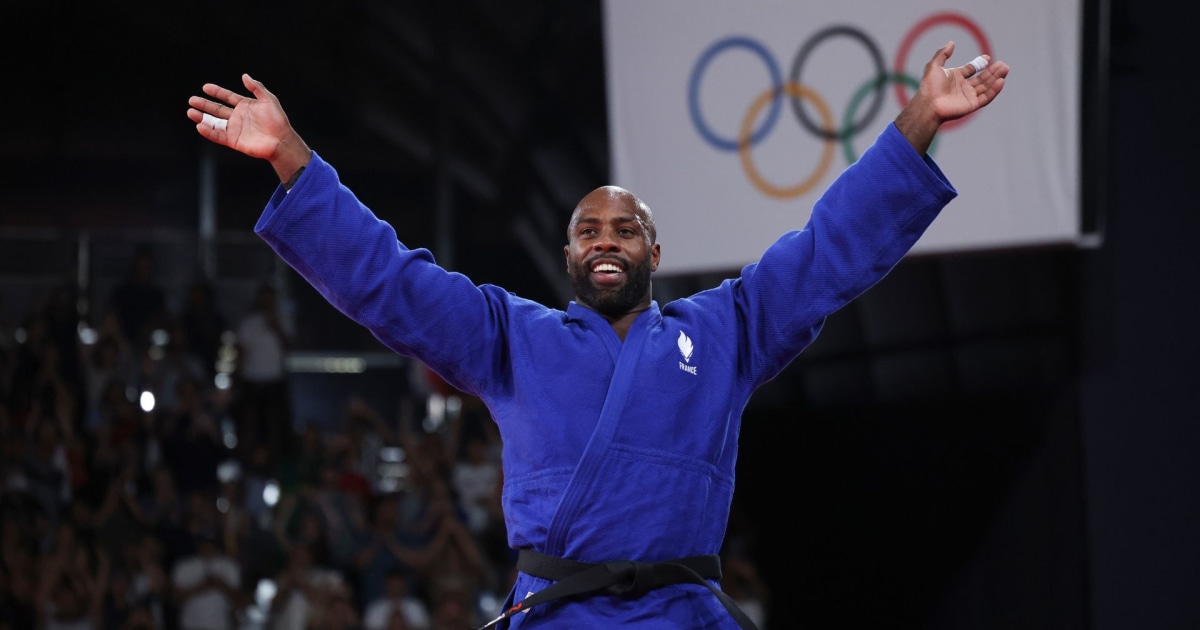 Logo Riner 2024 Paris Olympics: France's Teddy Riner wins 100+kg judo for third time