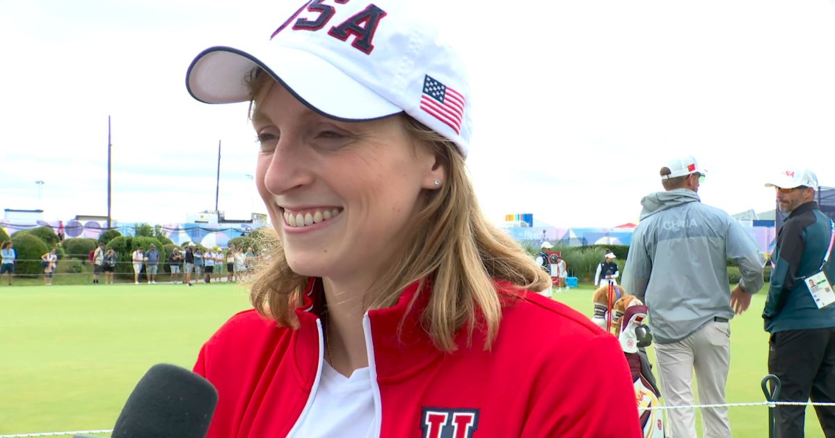 Katie Ledecky watching golf and her Standford friend Albane Valenzuela