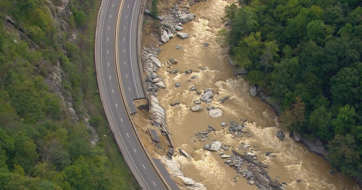 Aerial video shows North Carolina interstate washed away by Helene flooding
