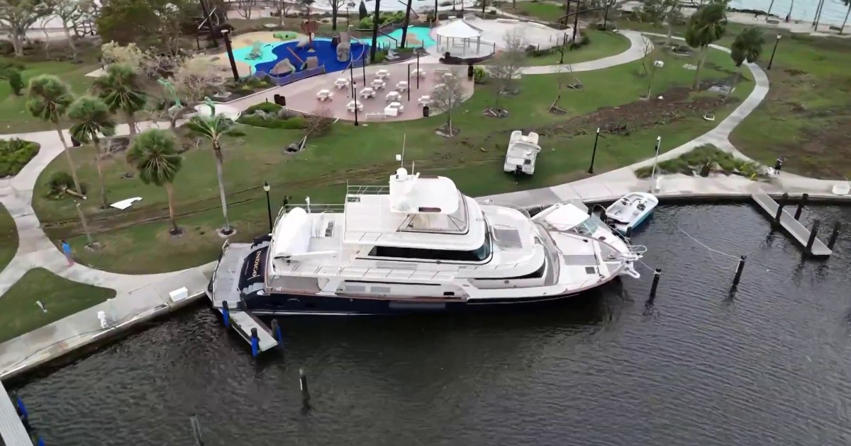 Drone video shows boats washed ashore by Hurricane Milton