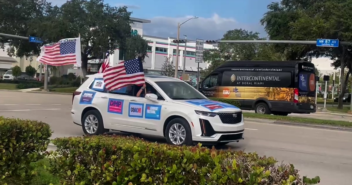 Caravan of cars pass Miami-Dade election HQ in support of Harris