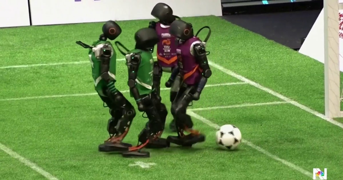 Chinese AI robots compete in first ever soccer match - NBC News