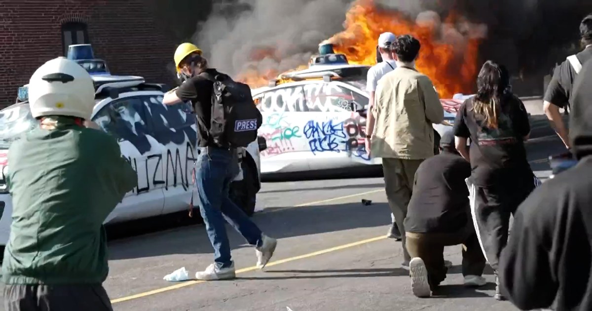 Waymo cars go up in flames during Los Angeles anti-ICE protests