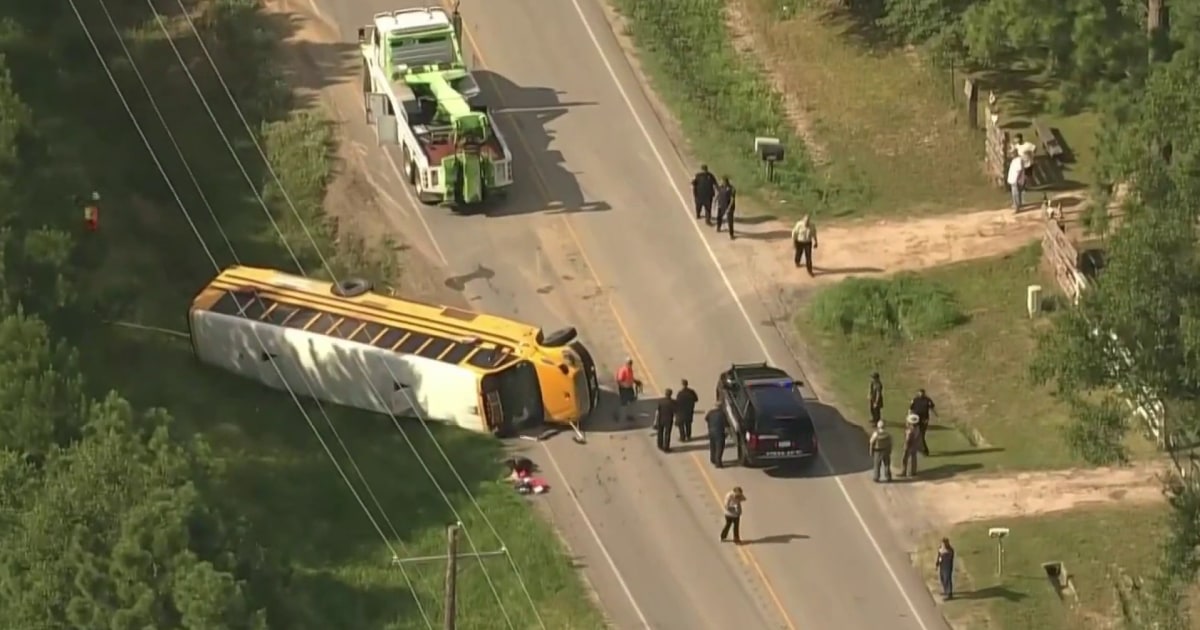 Ten injured after school bus rolls over in Texas