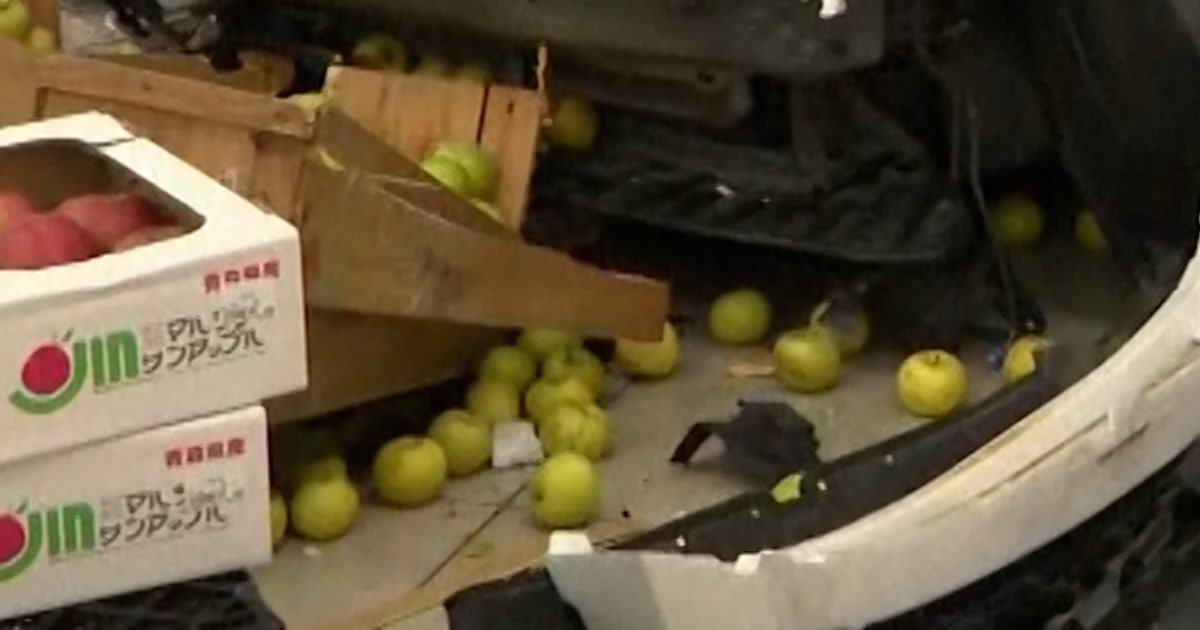 Automobile falls from rooftop parking into Japan grocery store