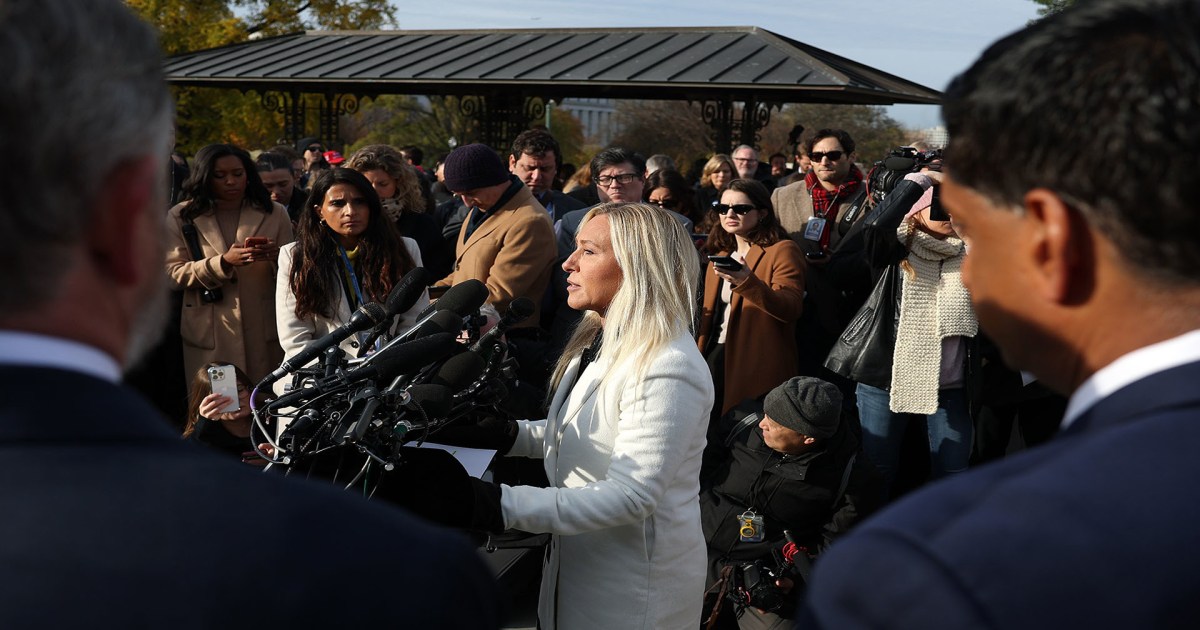 Marjorie Taylor Greene Speaks At Press Conference With Epstein Victims