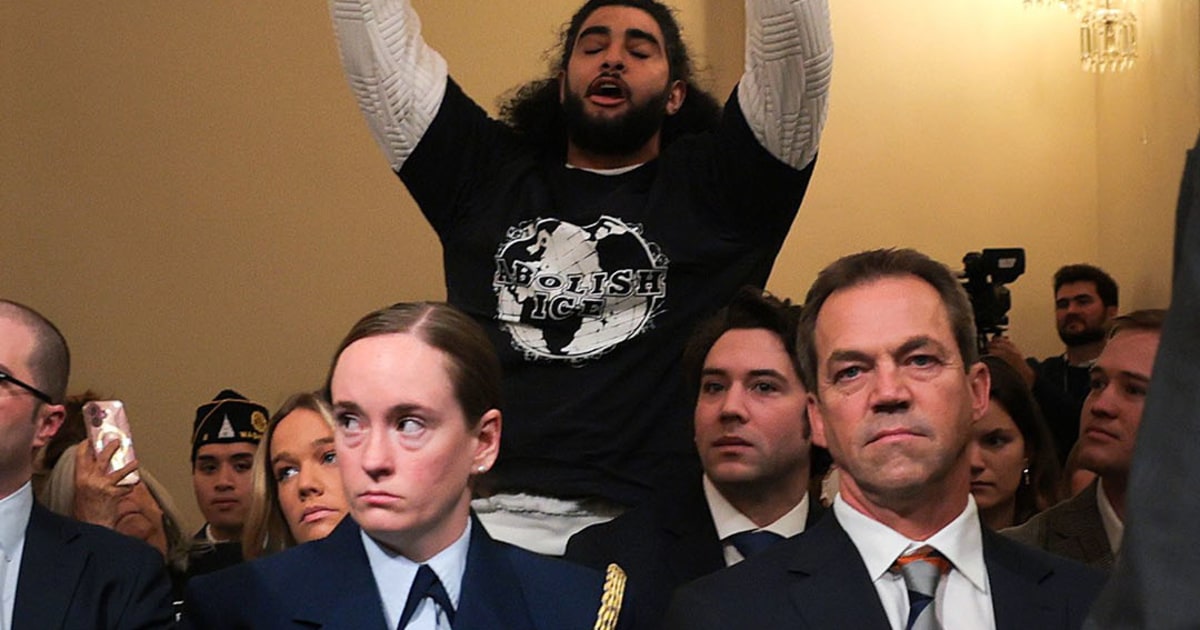 Protesters interrupt Noem at House hearing Protesters interrupt Noem at House hearing