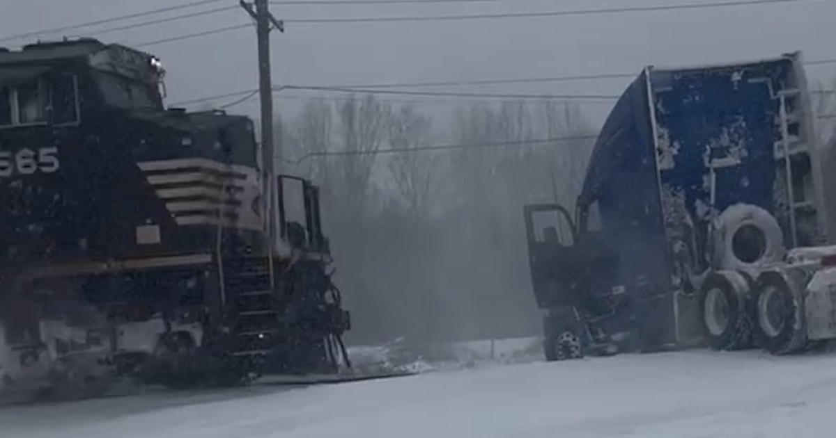Semitruck hit by train in North Carolina