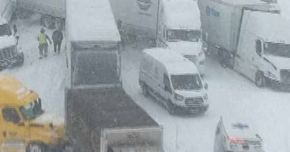 Drone video shows 100-vehicle pileup in Michigan