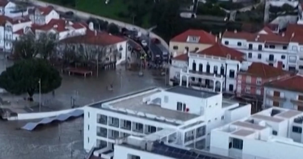 Drone video shows severe flooding in Portugal