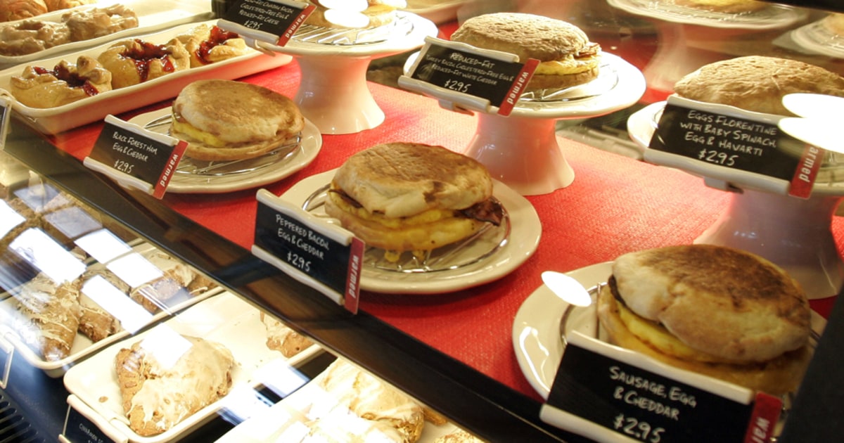 Starbucks breakfast sandwiches on display