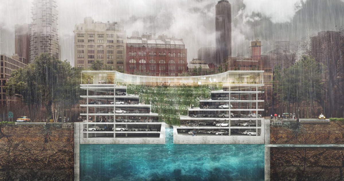 This floodproof garage relies on reservoir to keep cars dry