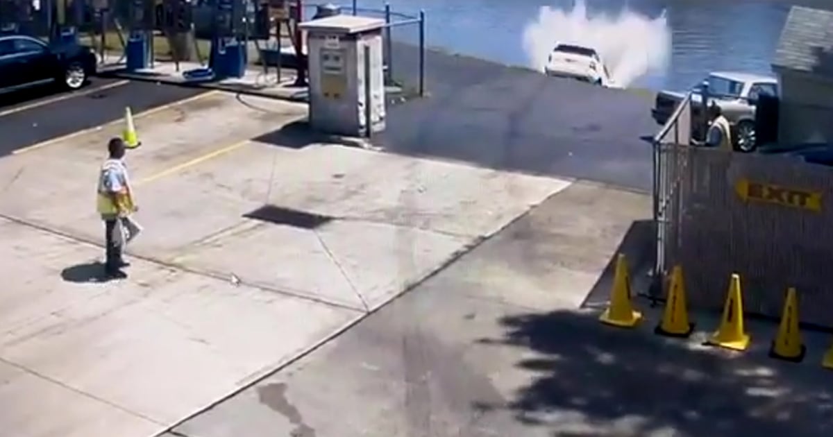 Video shows SUV driver leaving car wash, plunging car accidentally into