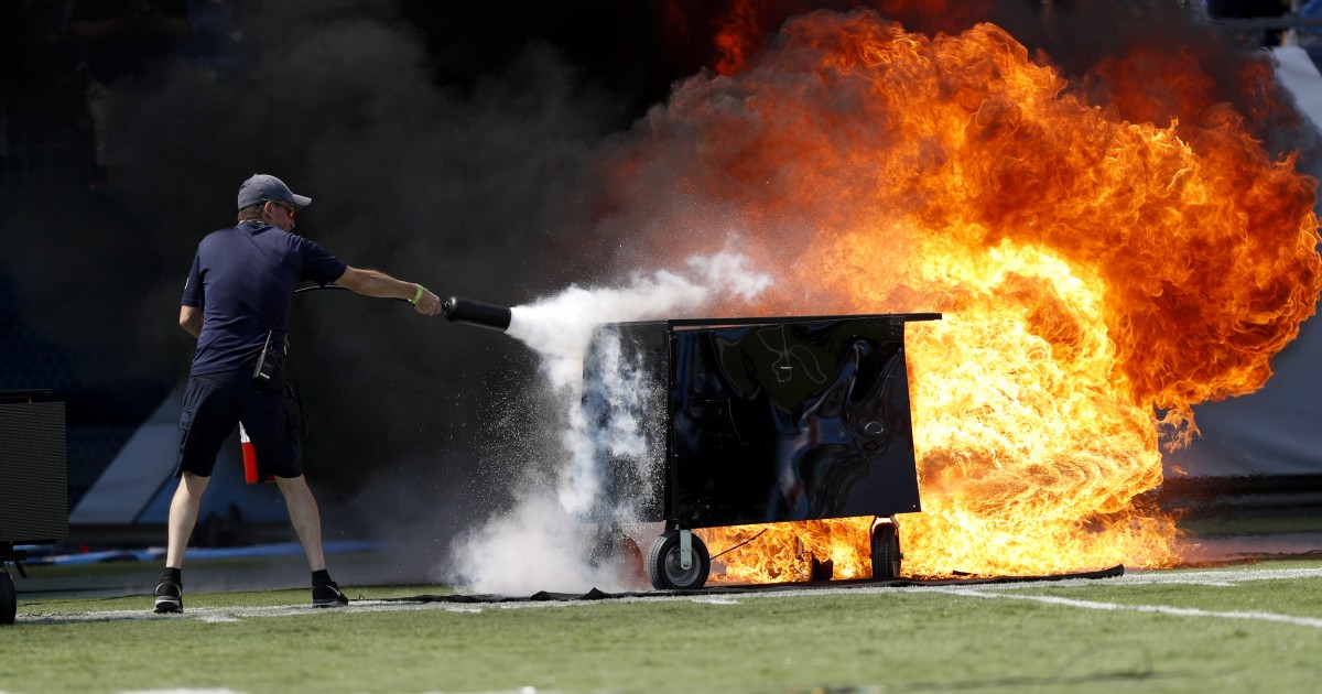 Dramatic images show on-field blaze before Titans-Colts kickoff