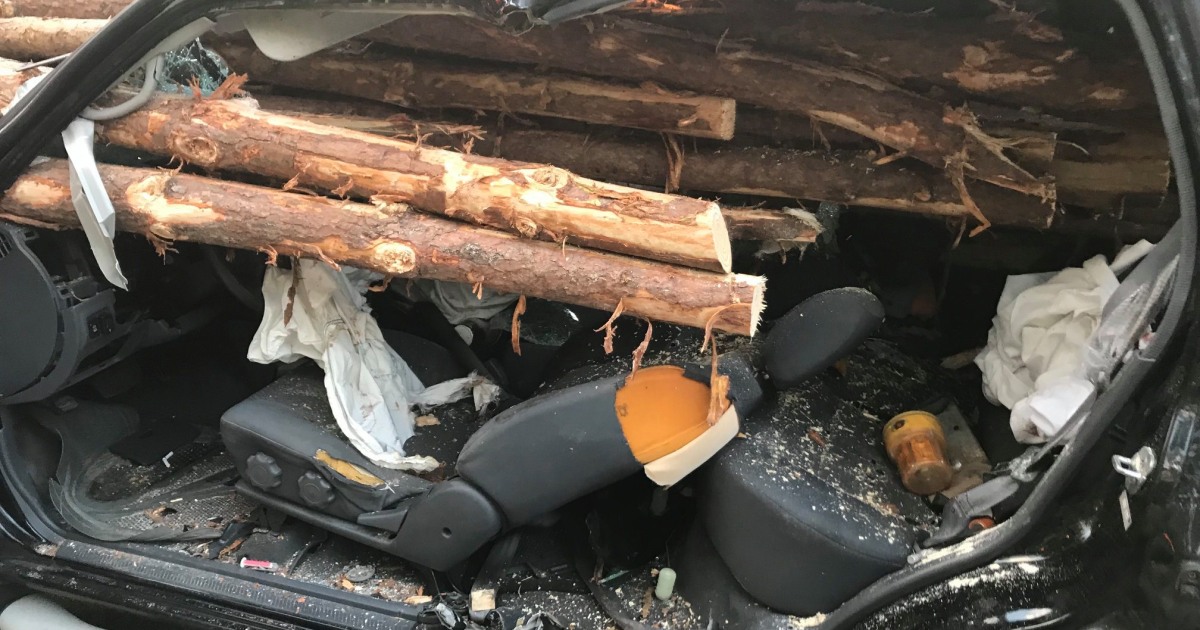 Georgia Driver s Car Impaled By Logs From Truck