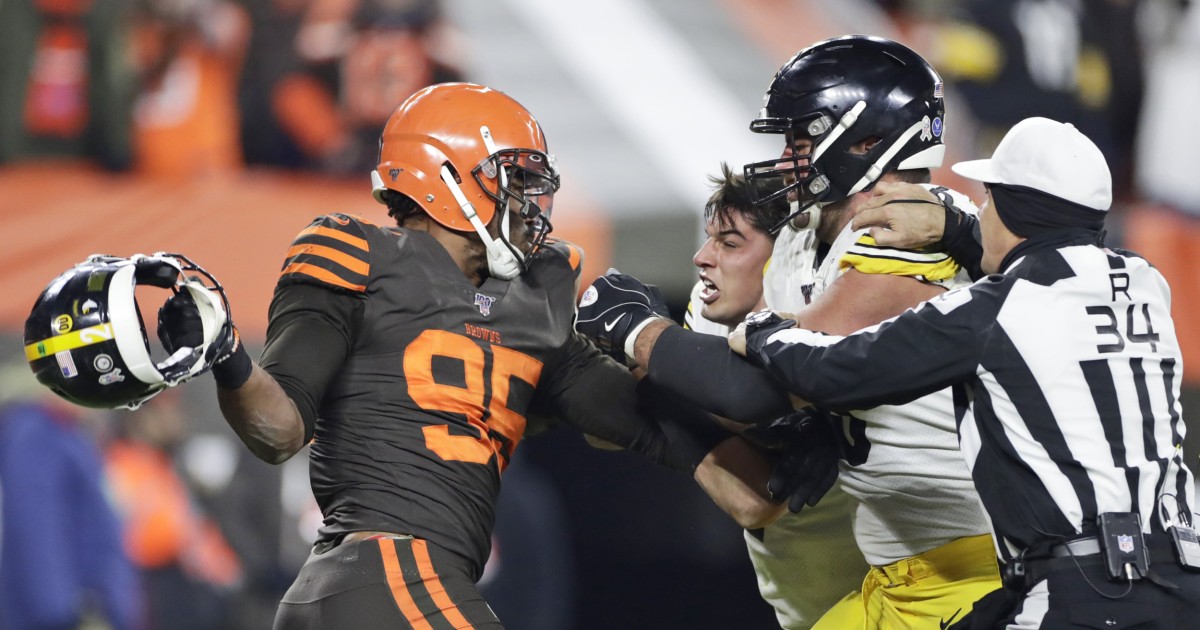 Inexcusable': Browns' Myles Garrett denounced for helmet attack on Steelers'  QB