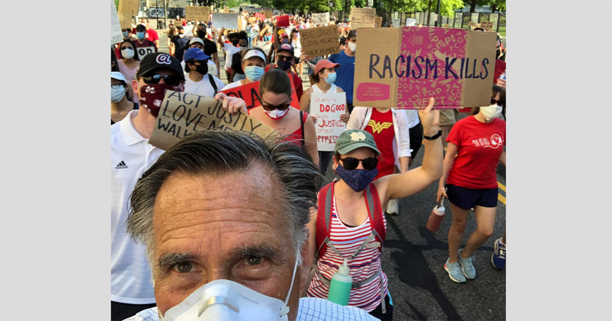 Mitt Romney takes part in protest supporting Black Lives Matter near ...