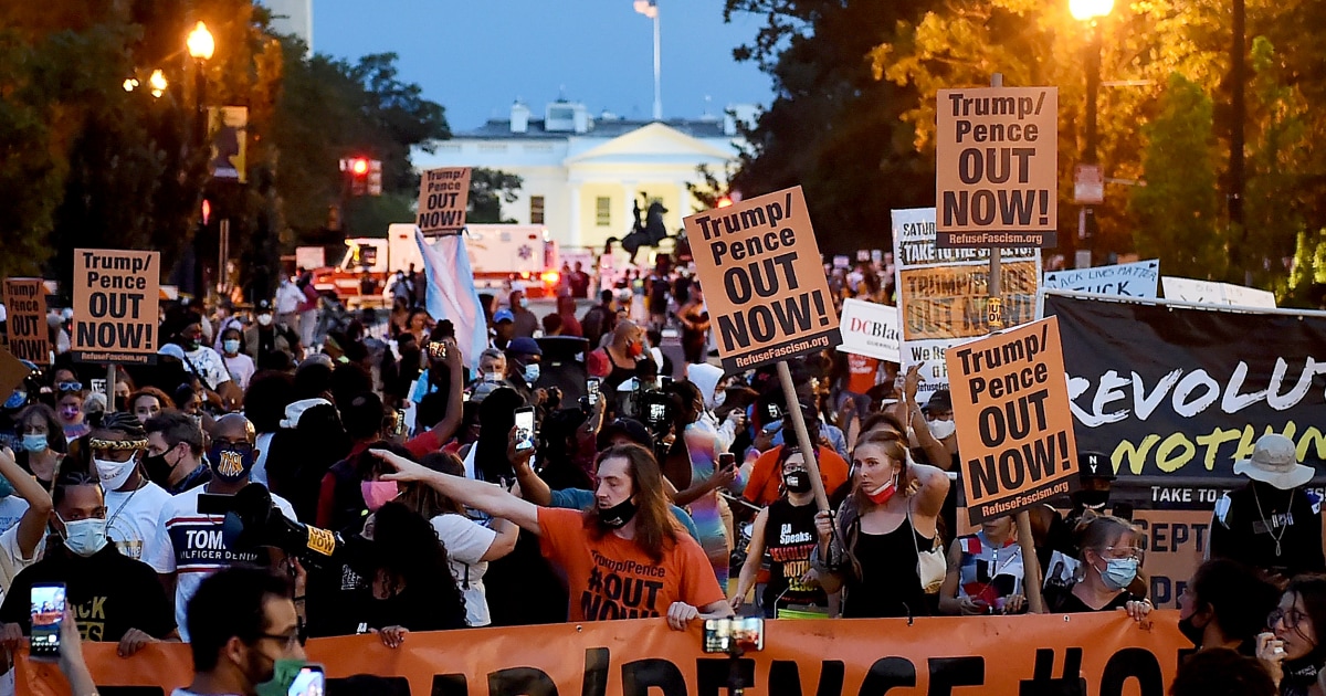 Protesters gather outside the White House as Trump speaks to GOP convention