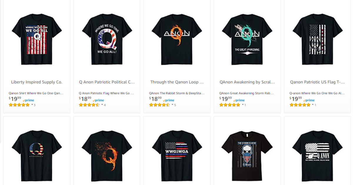 Like the fringe conspiracy theory Qanon? There’s plenty of merch for sale on Amazon