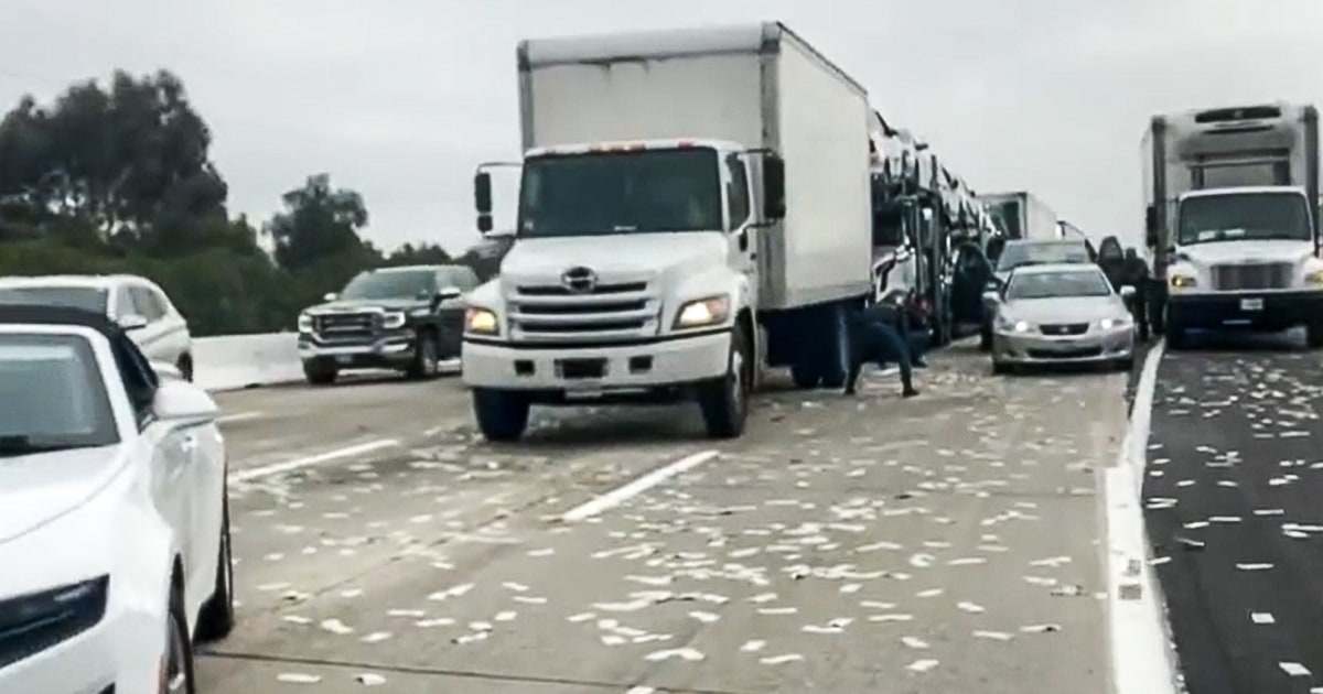 Armored truck spills money on California freeway sparking cash-grab frenzy – NBC News