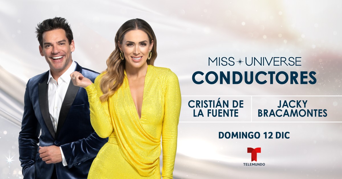 jacky bracamontes and cristian de la fuente are the hosts of miss universe on telemundo code list