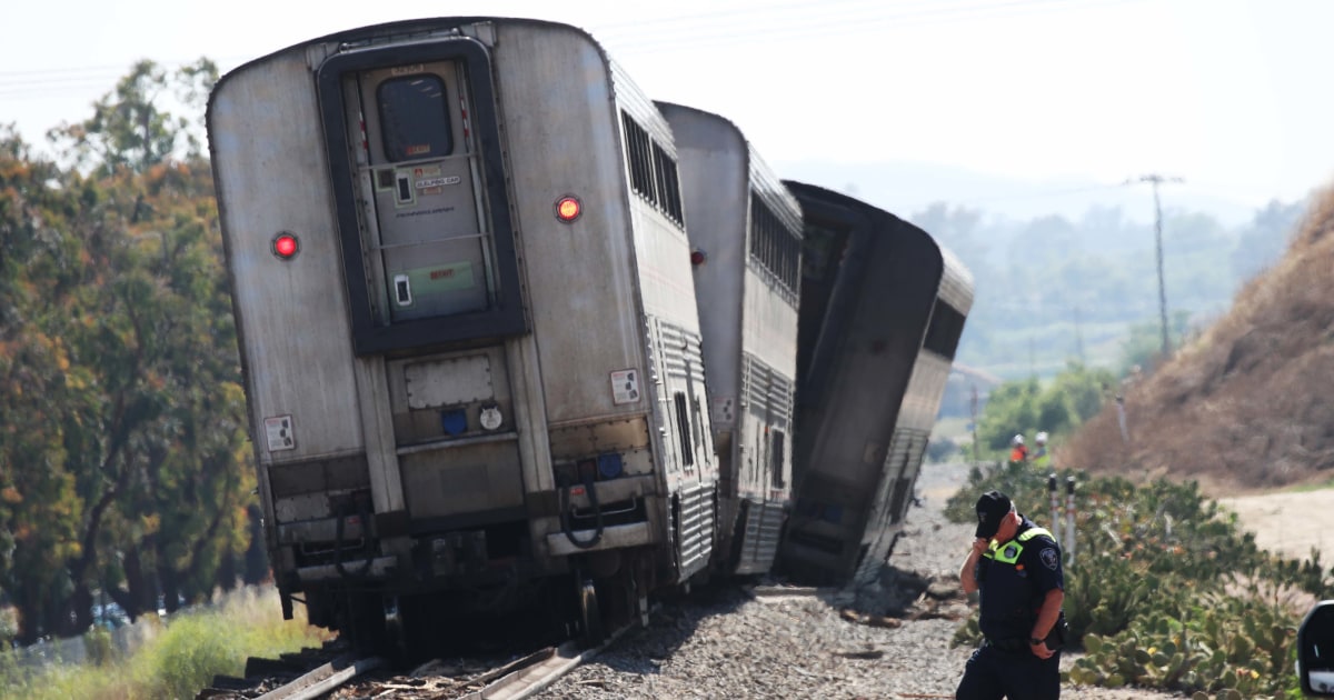 Amtrak train with nearly 200 passengers derails after hitting water truck on tracks in Southern California