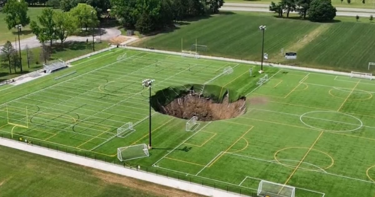 Sinkhole swallows soccer field in Illinois in shocking video