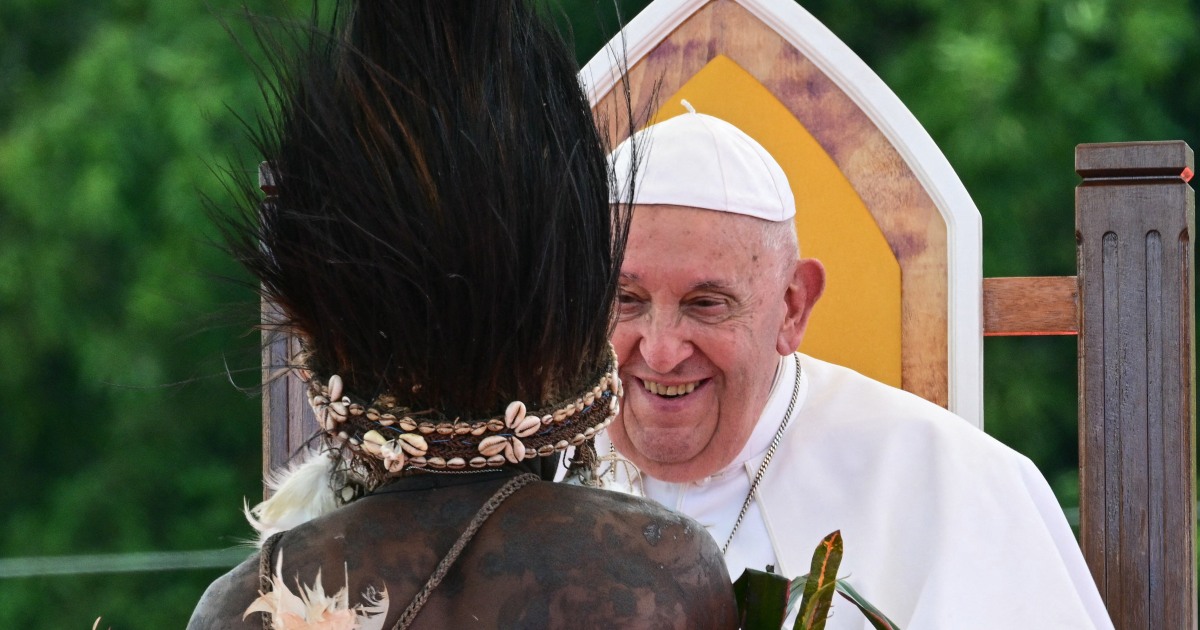 Pope arrives in the remote jungles of Papua New Guinea with humanitarian aid and toys