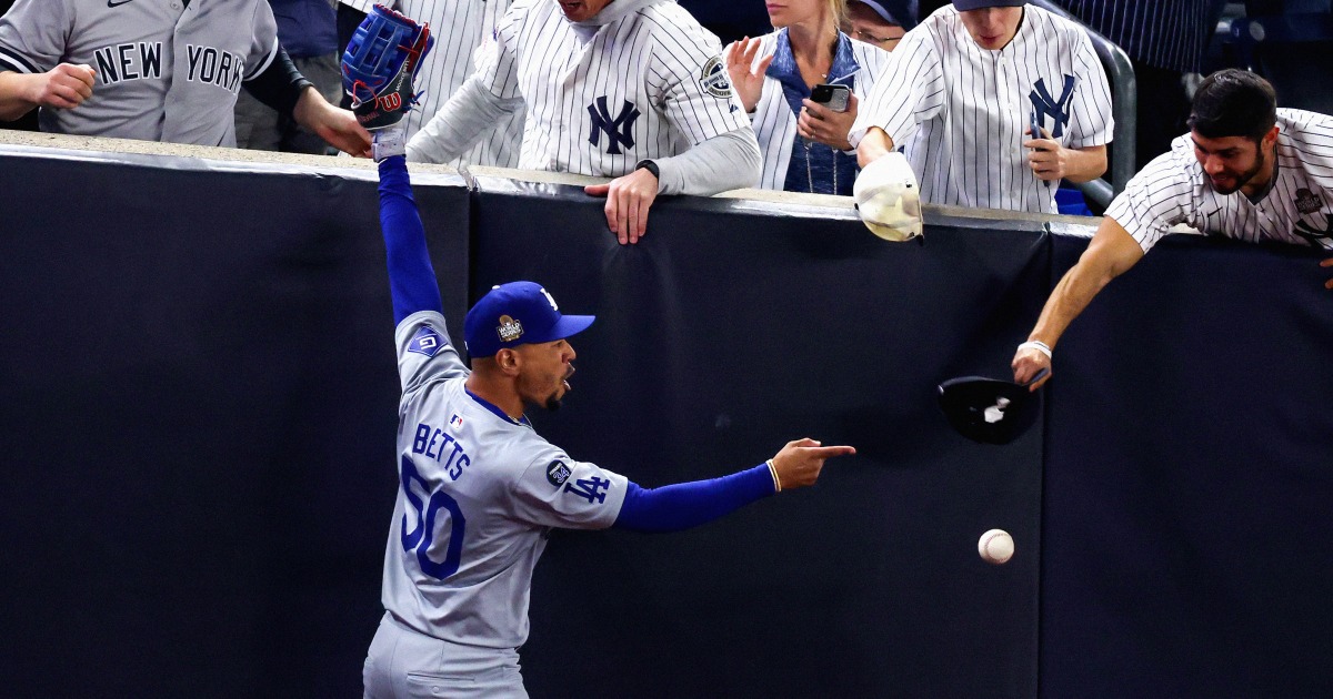 Yankees fan grabs Mookie Betts’ glove trying to pry ball loose in World Series