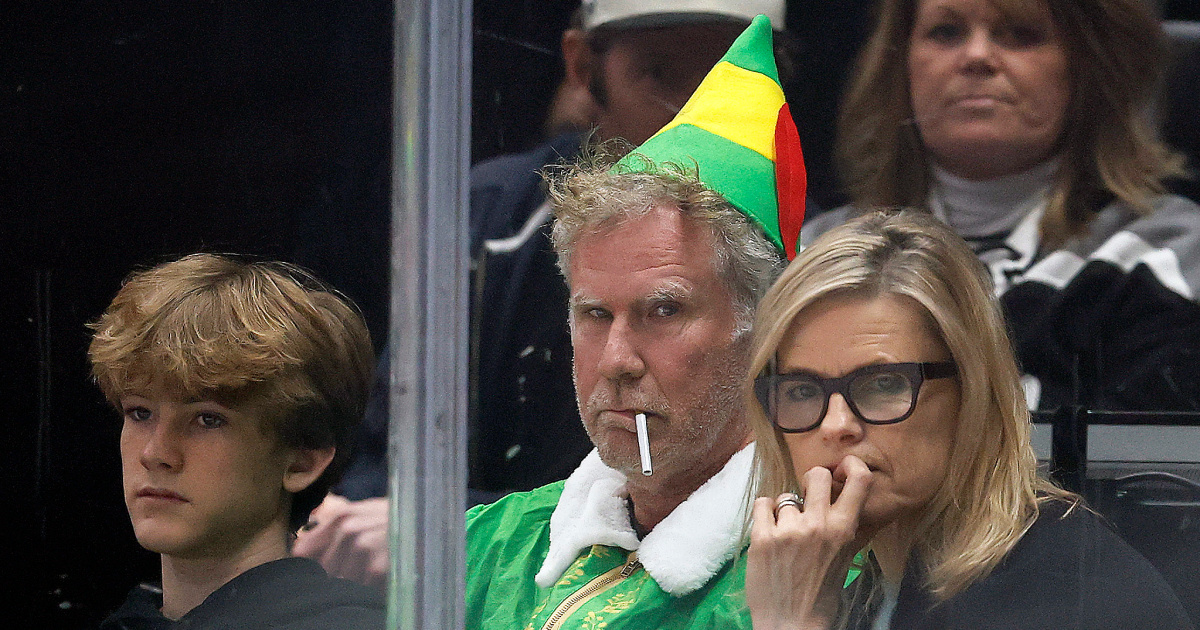 Will Ferrell dressed as his 'Elf' character in the crowd of an NHL game