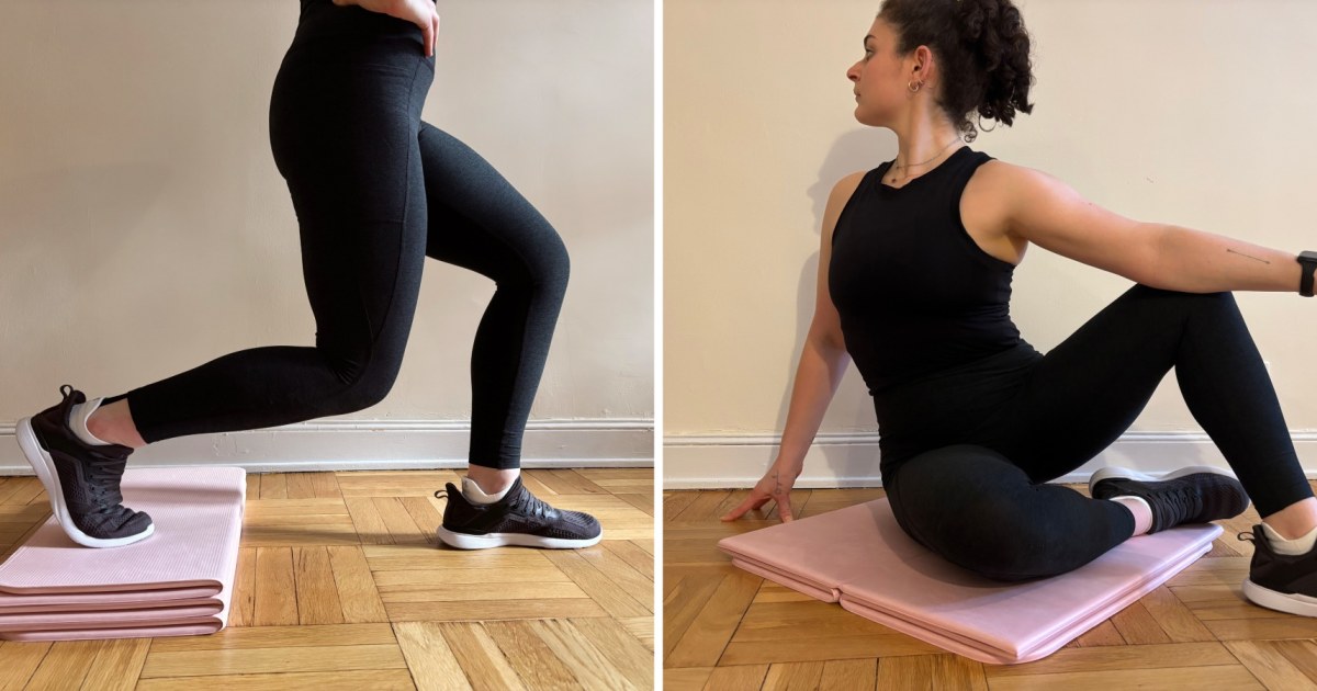 This foldable exercise mat doubles as a block or step — here’s how I use it in nearly every workout