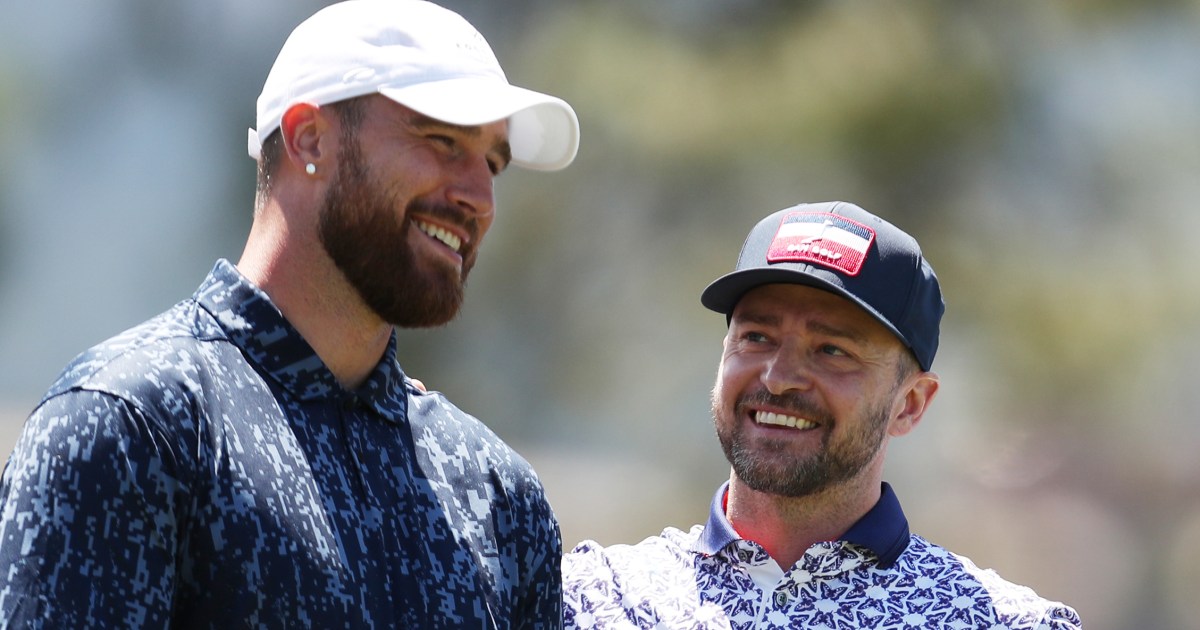 Video shows Justin Timberlake becoming Travis Kelce's 'backup dancer' on the golf course