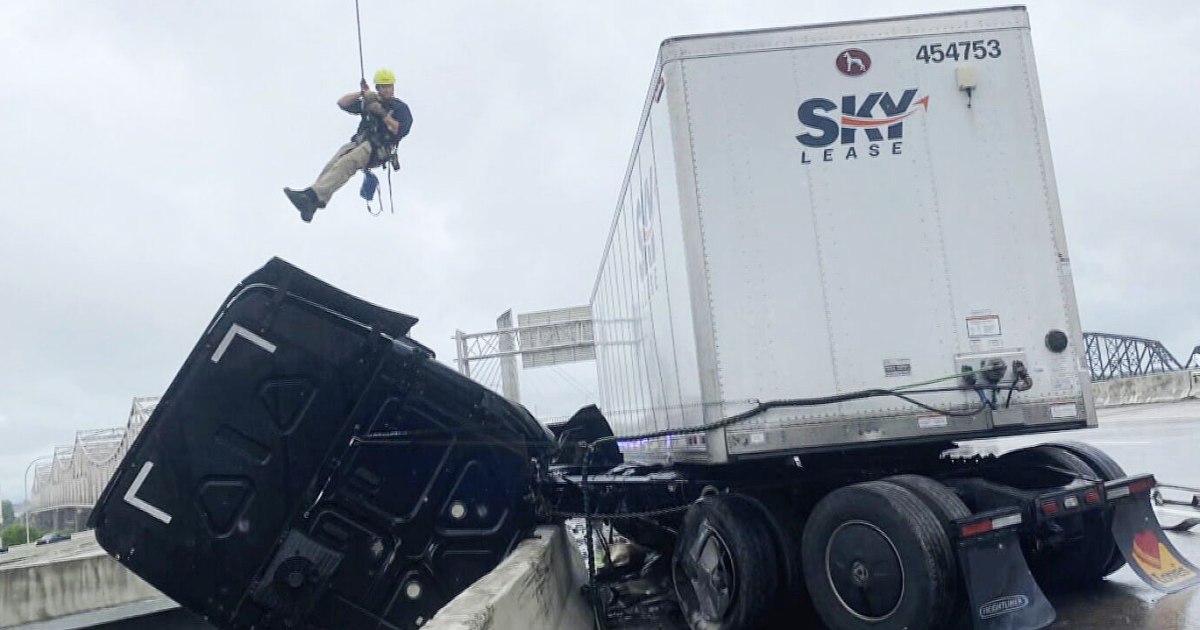Kentucky firefighters make daring rescue to save truck dangling on overpass